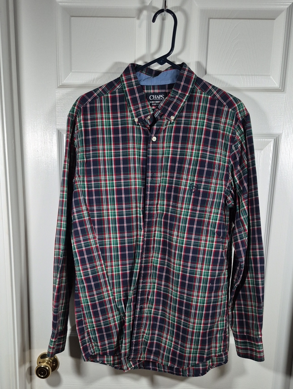 Chaps Men's Navy, Green & Red Plaid Button-Down Shirt